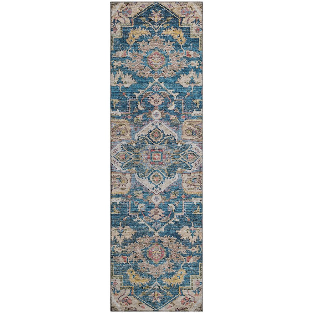 Premium Machine Washable Mayfield AMF774 Blue 2'3" x 7'6" Runner Rug. Picture 1