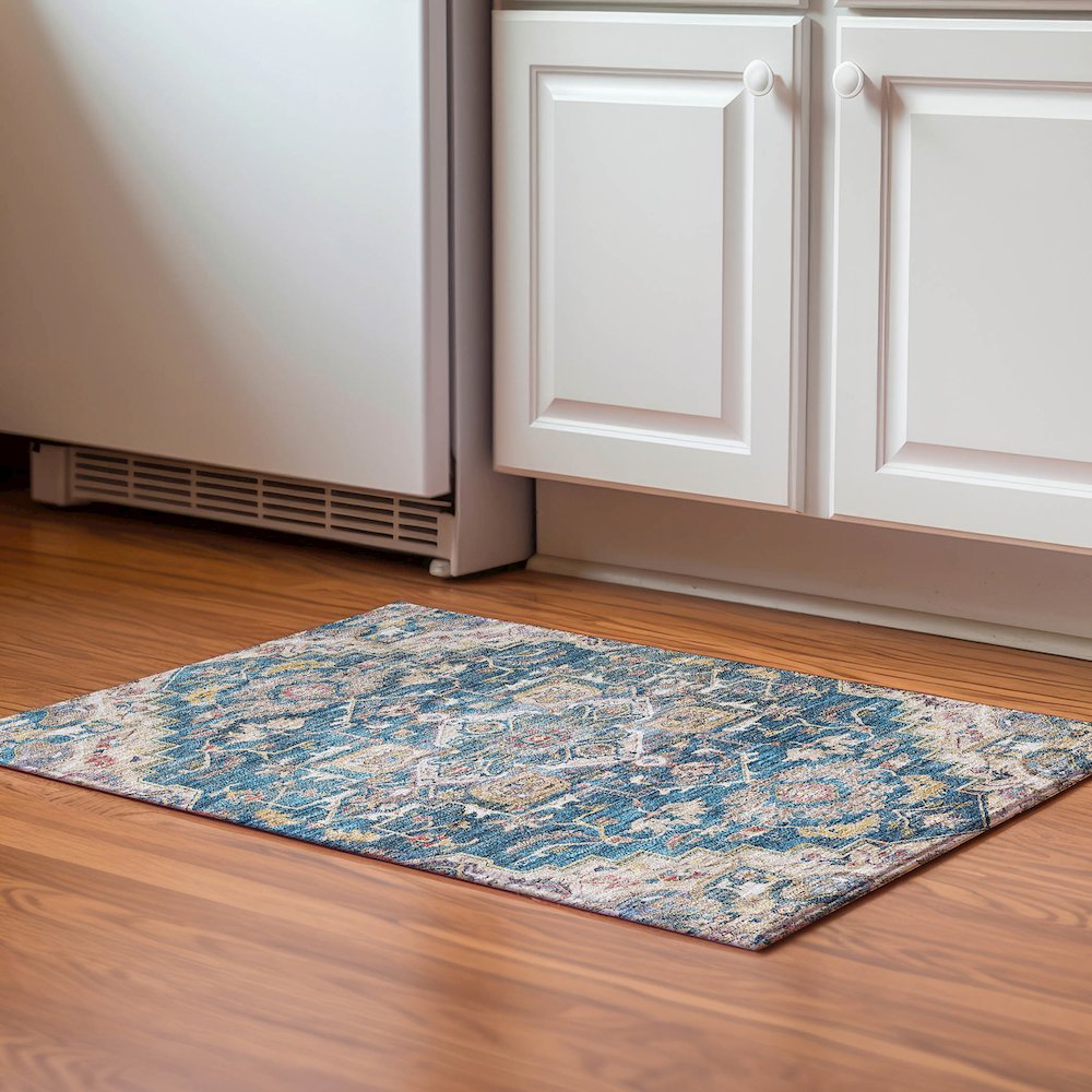 Premium Machine Washable Mayfield AMF774 Blue 1'8" x 2'6" Rug. Picture 5