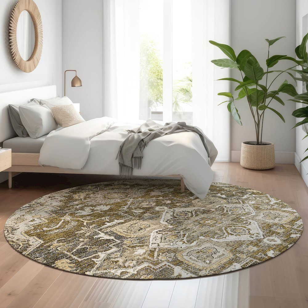 Premium Machine Washable Mayfield AMF774 Brown 8' x 8' Round Rug. Picture 5