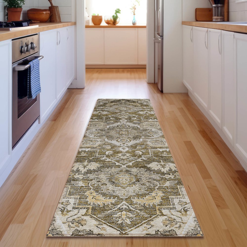 Premium Machine Washable Mayfield AMF774 Brown 2'3" x 7'6" Runner Rug. Picture 5