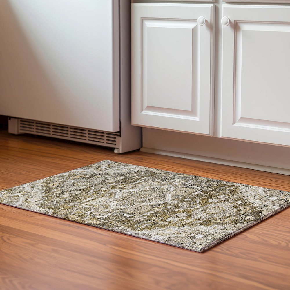 Premium Machine Washable Mayfield AMF774 Brown 1'8" x 2'6" Rug. Picture 5