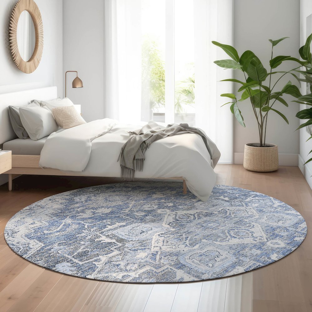Premium Machine Washable Mayfield AMF774 Denim 8' x 8' Round Rug. Picture 5