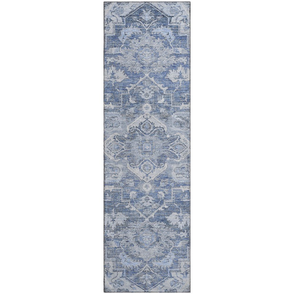 Premium Machine Washable Mayfield AMF774 Denim 2'3" x 7'6" Runner Rug. Picture 1