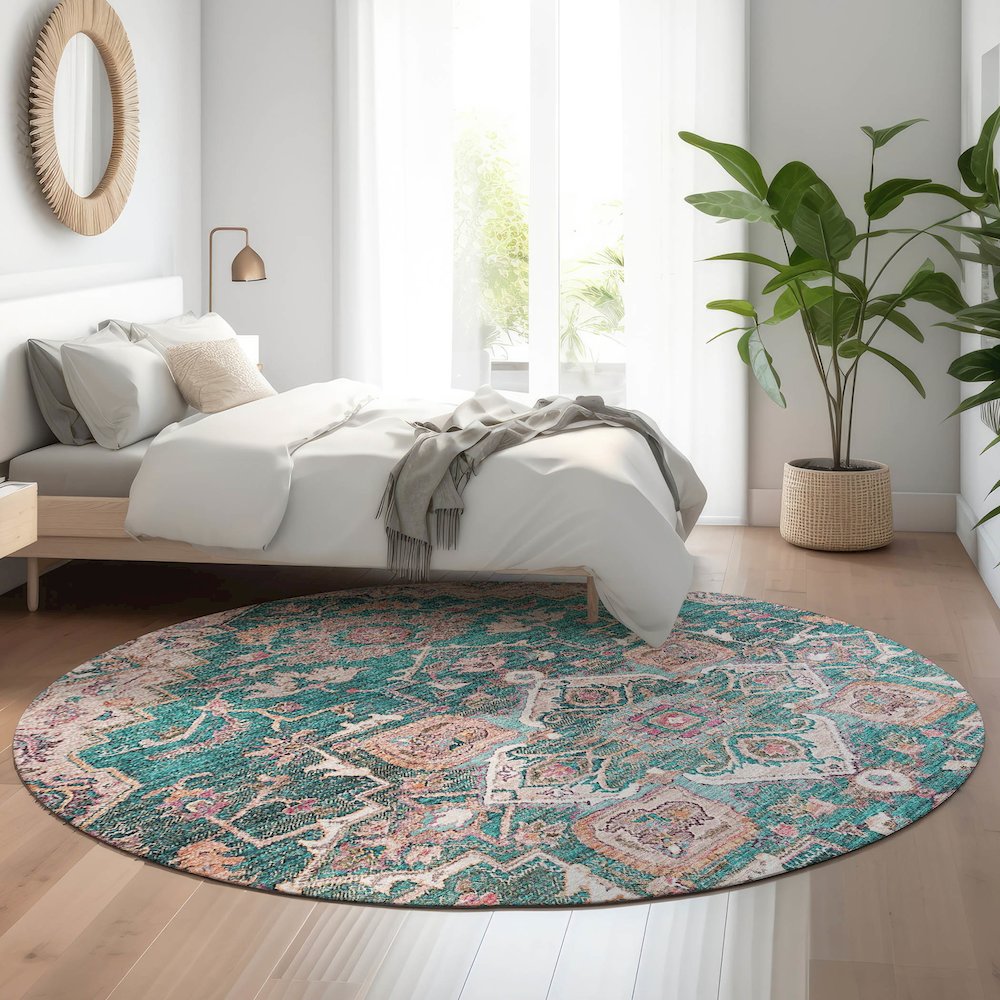 Premium Machine Washable Mayfield AMF774 Emerald 8' x 8' Round Rug. Picture 5
