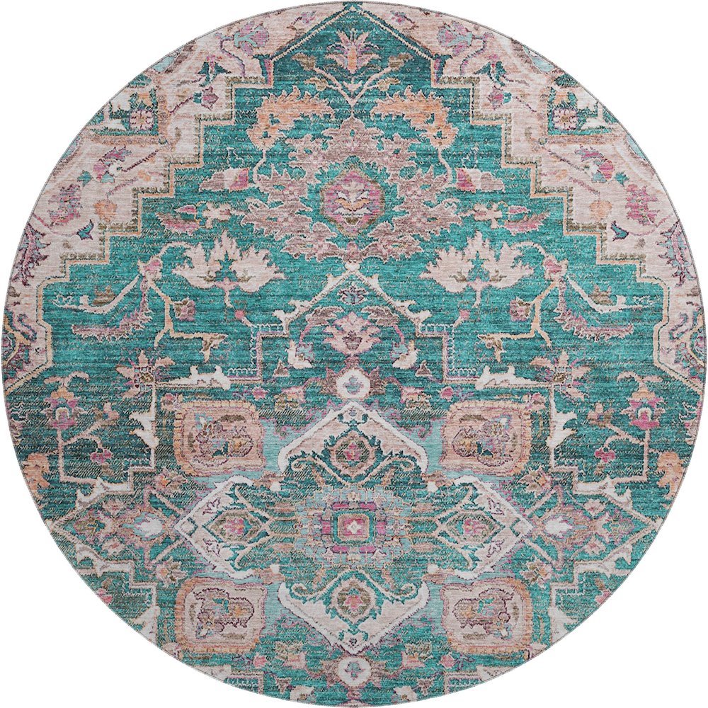 Premium Machine Washable Mayfield AMF774 Emerald 8' x 8' Round Rug. Picture 1
