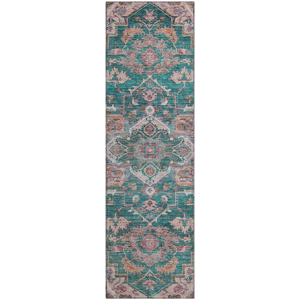 Premium Machine Washable Mayfield AMF774 Emerald 2'3" x 7'6" Runner Rug. Picture 1