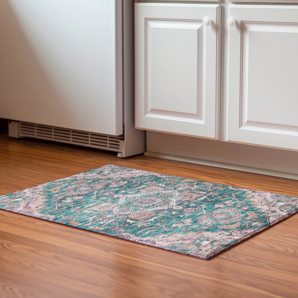Premium Machine Washable Mayfield AMF774 Emerald 1'8" x 2'6" Rug. Picture 5