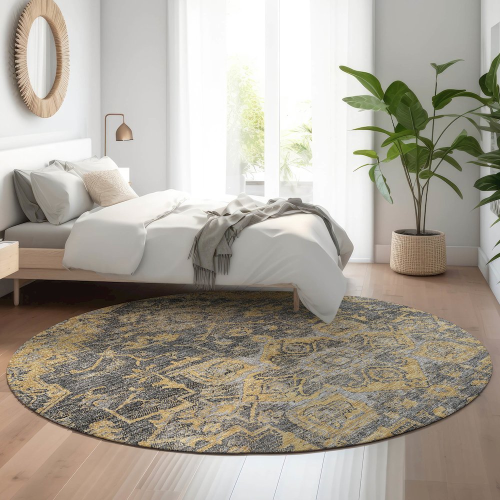 Premium Machine Washable Mayfield AMF774 Gray 8' x 8' Round Rug. Picture 5