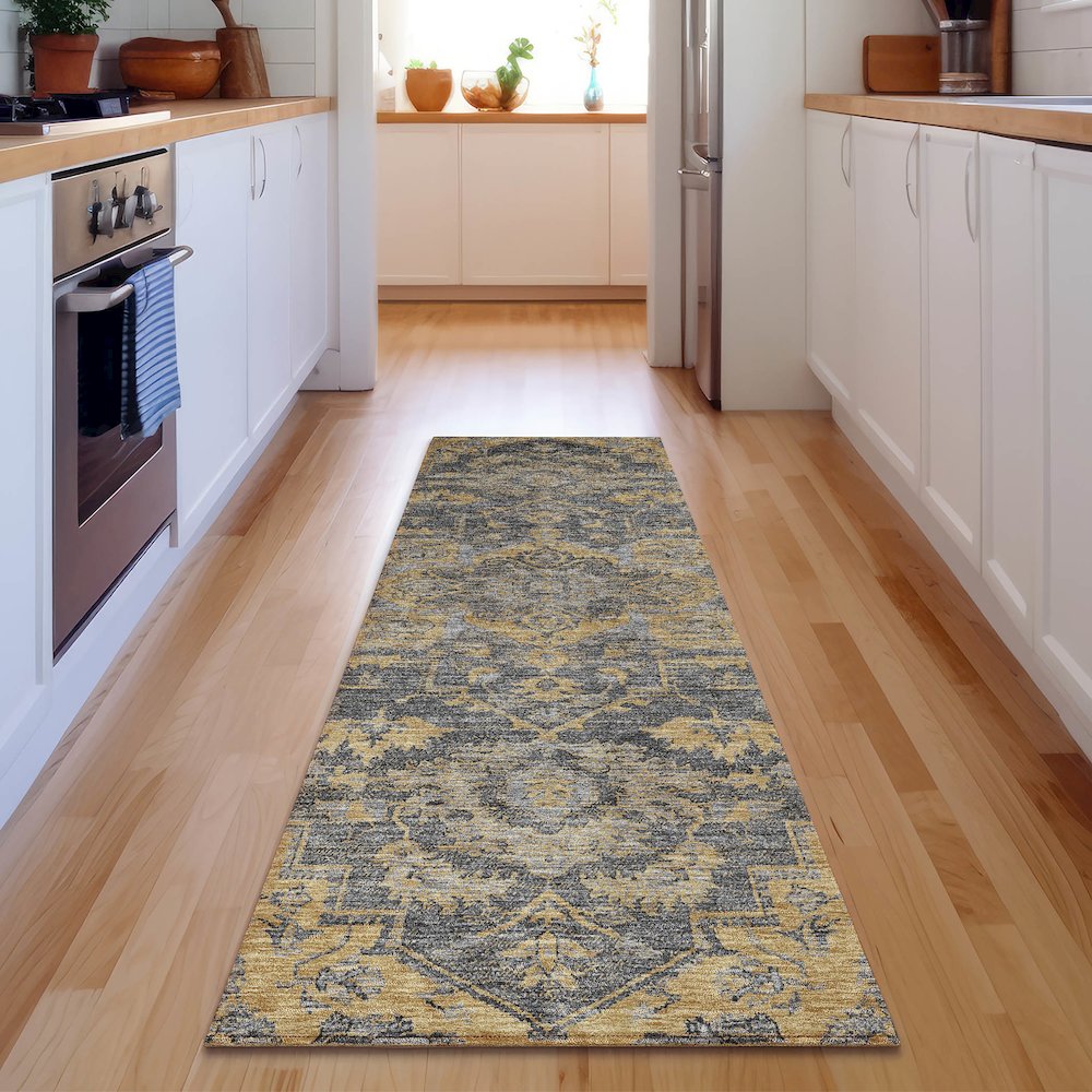 Premium Machine Washable Mayfield AMF774 Gray 2'3" x 7'6" Runner Rug. Picture 5