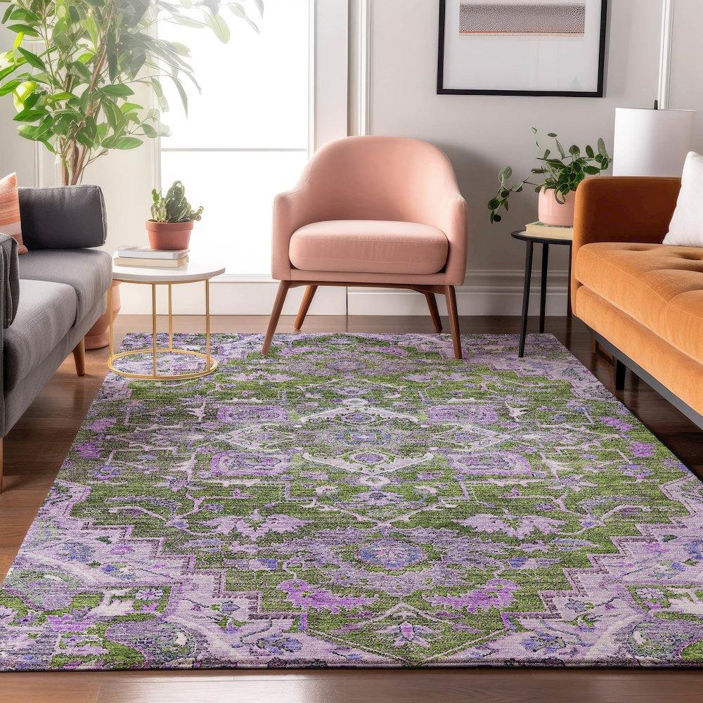 Premium Machine Washable Mayfield AMF774 Olive 2'6" x 3'10" Rug. Picture 5