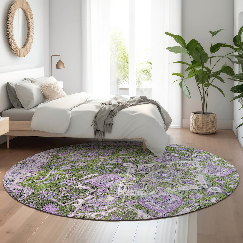 Premium Machine Washable Mayfield AMF774 Olive 8' x 8' Round Rug. Picture 5