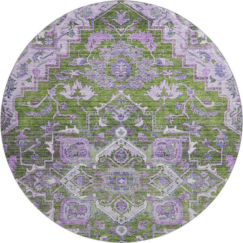 Premium Machine Washable Mayfield AMF774 Olive 8' x 8' Round Rug. Picture 1