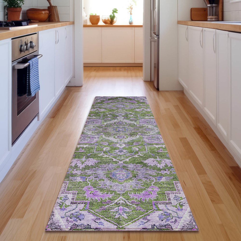Premium Machine Washable Mayfield AMF774 Olive 2'3" x 7'6" Runner Rug. Picture 5
