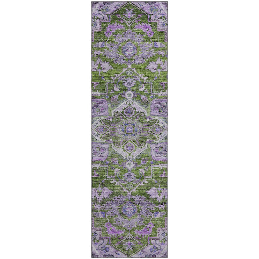Premium Machine Washable Mayfield AMF774 Olive 2'3" x 7'6" Runner Rug. Picture 1