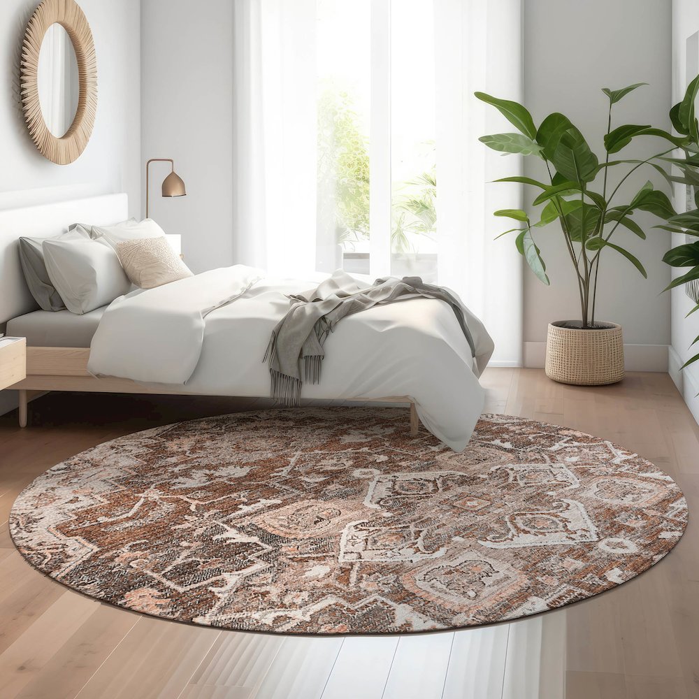 Premium Machine Washable Mayfield AMF774 Terracotta 8' x 8' Round Rug. Picture 5