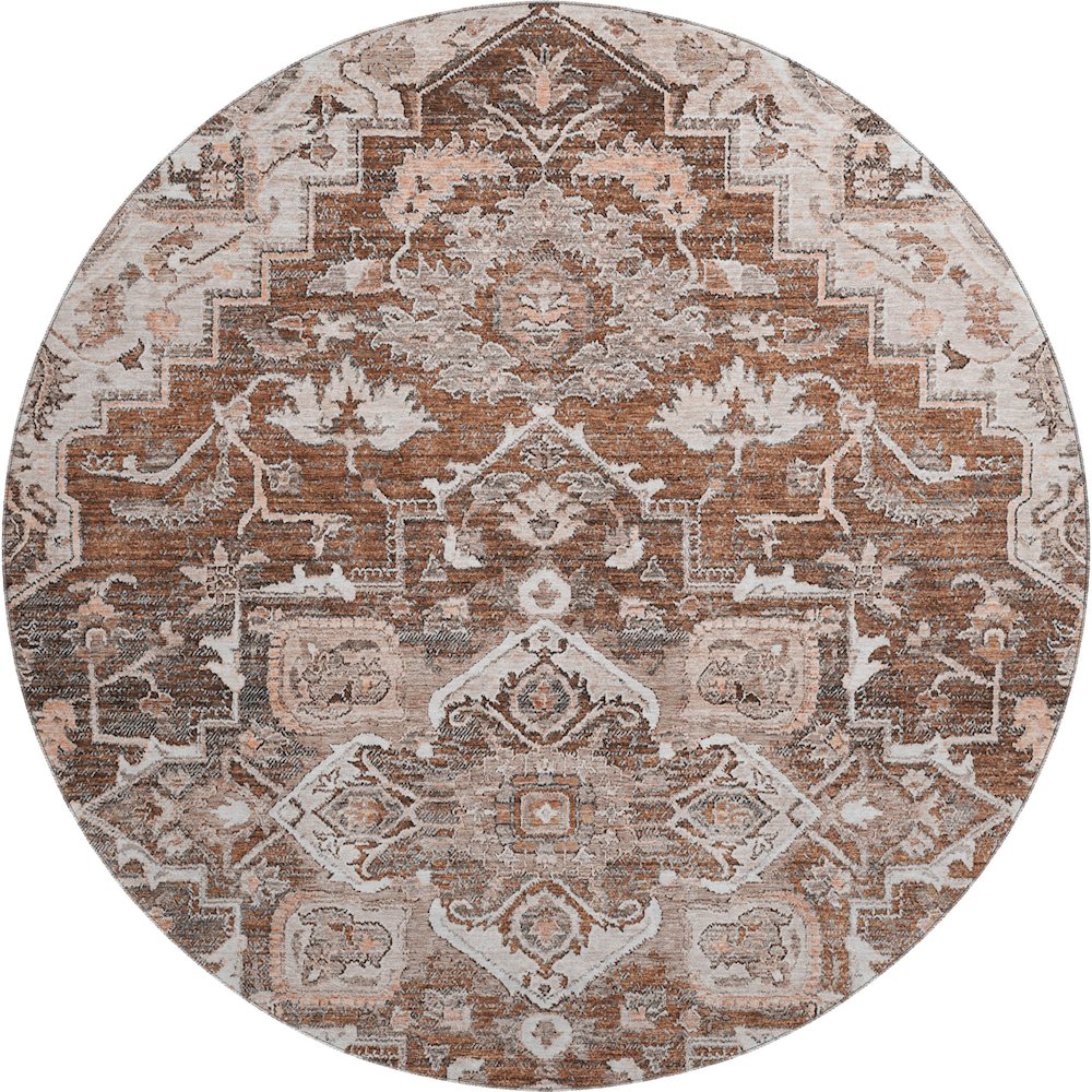 Premium Machine Washable Mayfield AMF774 Terracotta 8' x 8' Round Rug. Picture 1