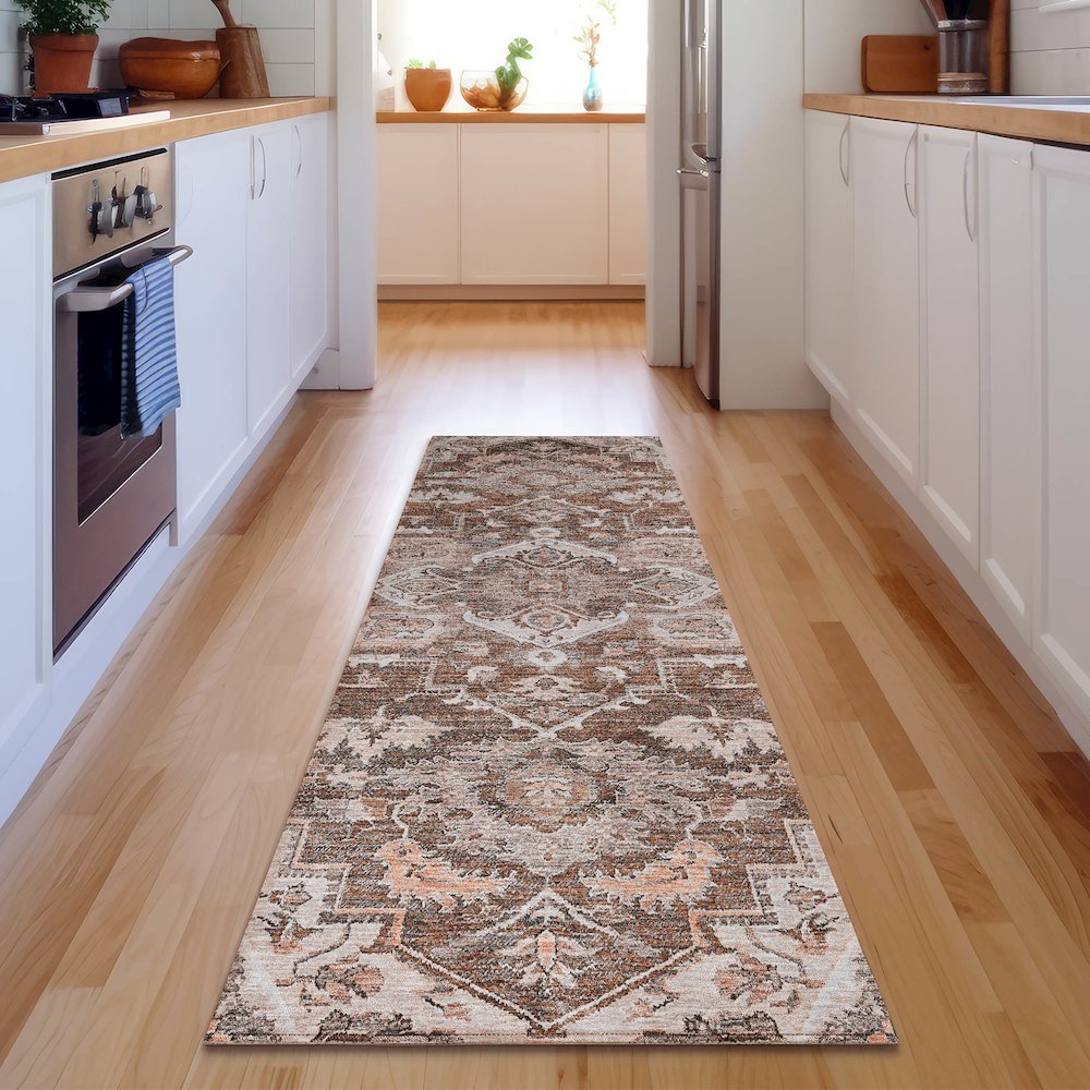 Premium Machine Washable Mayfield AMF774 Terracotta 2'3" x 7'6" Runner Rug. Picture 5