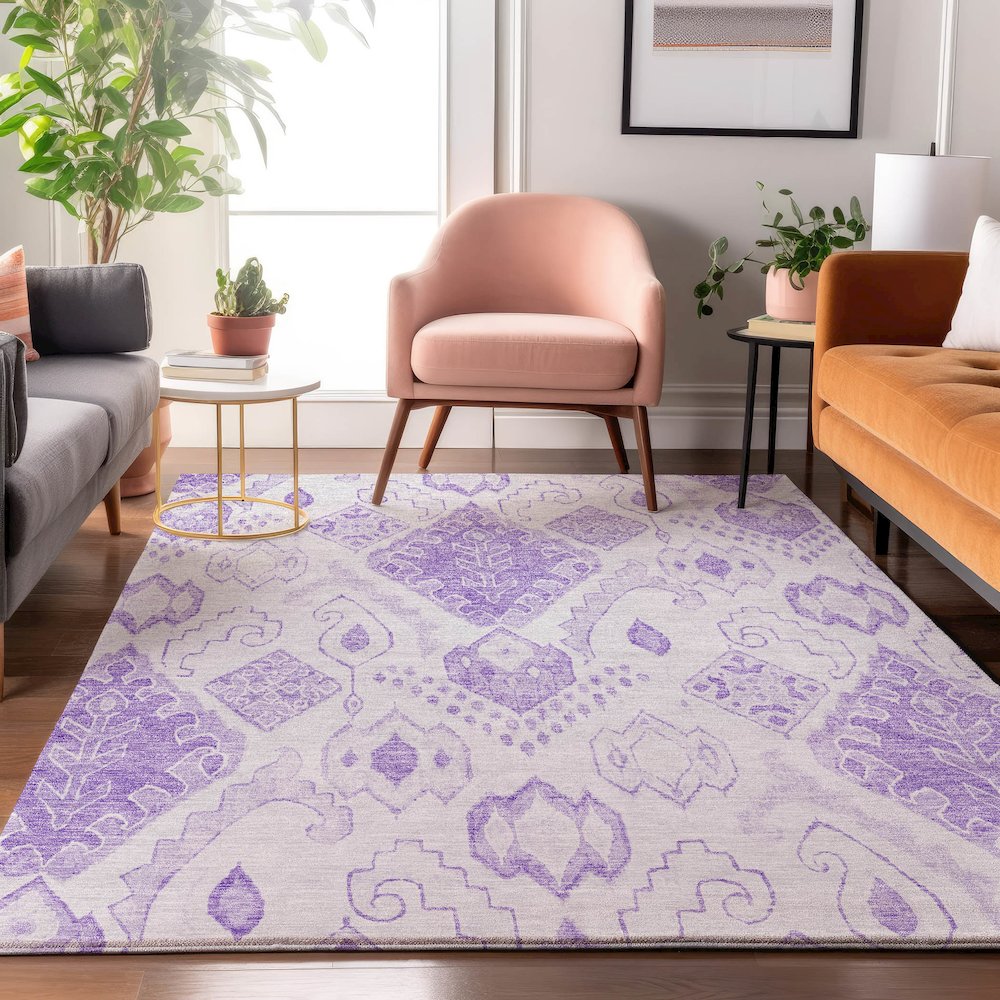 Premium Machine Washable Mayfield AMF776 Purple 2'6" x 3'10" Rug. Picture 5