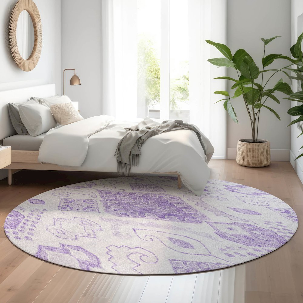 Premium Machine Washable Mayfield AMF776 Purple 8' x 8' Round Rug. Picture 5