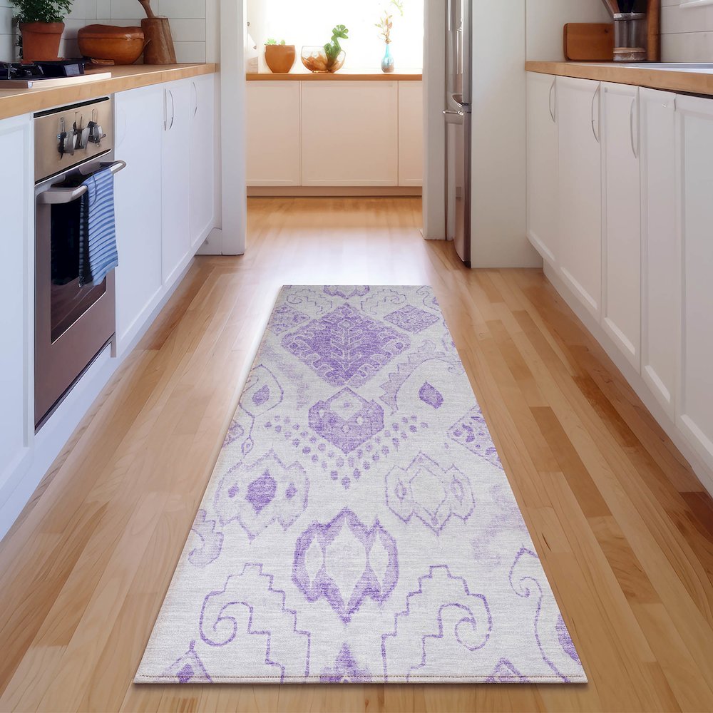 Premium Machine Washable Mayfield AMF776 Purple 2'3" x 7'6" Runner Rug. Picture 5