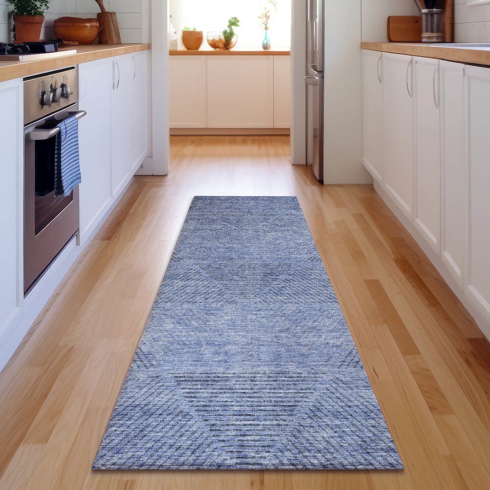 Premium Machine Washable Mayfield AMF777 Blue 2'3" x 7'6" Runner Rug. Picture 5