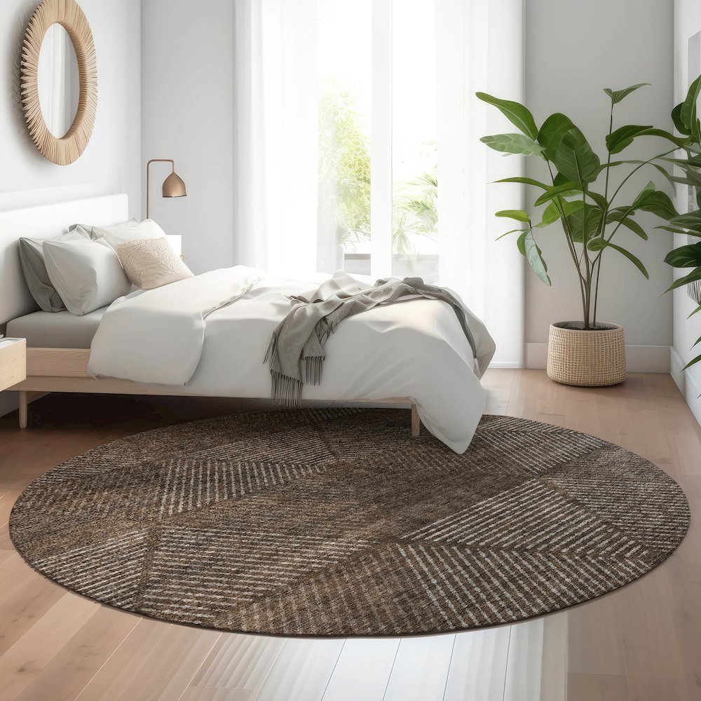 Premium Machine Washable Mayfield AMF777 Brown 8' x 8' Round Rug. Picture 5