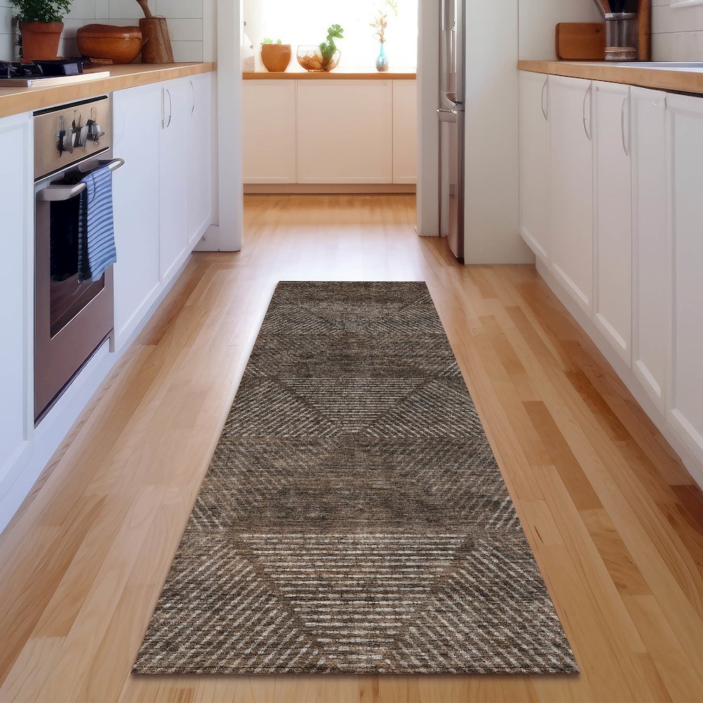 Premium Machine Washable Mayfield AMF777 Brown 2'3" x 7'6" Runner Rug. Picture 5