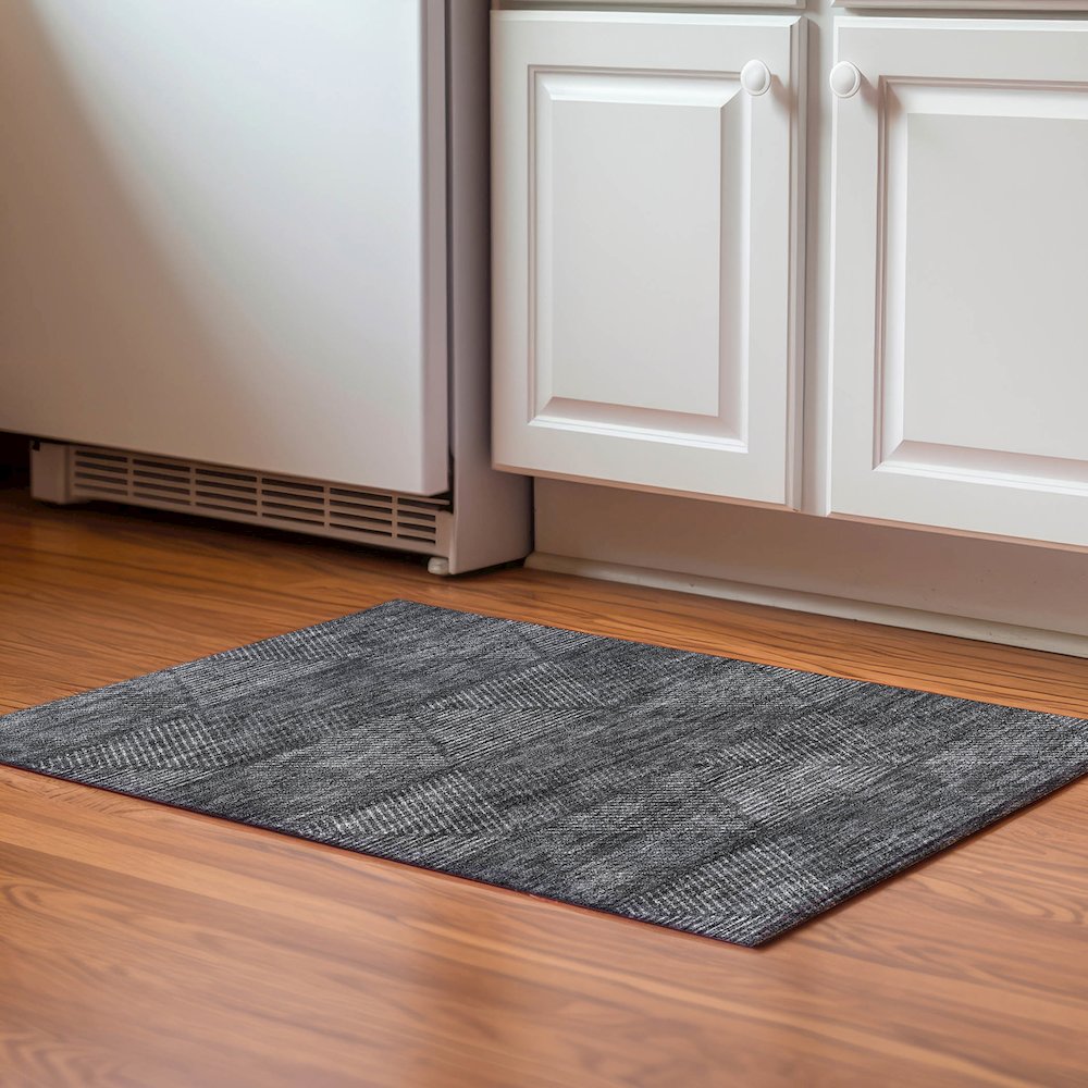 Premium Machine Washable Mayfield AMF777 Charcoal 1'8" x 2'6" Rug. Picture 5