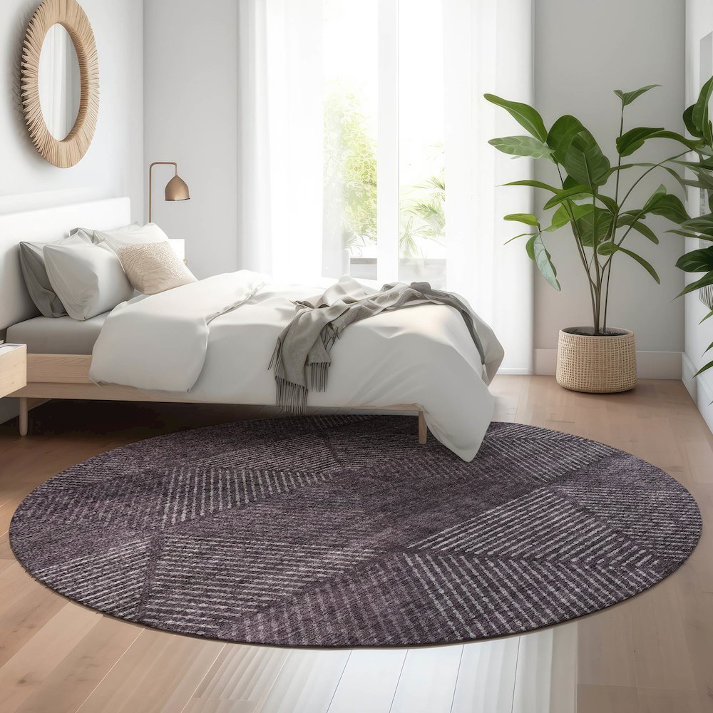 Premium Machine Washable Mayfield AMF777 Eggplant 8' x 8' Round Rug. Picture 5