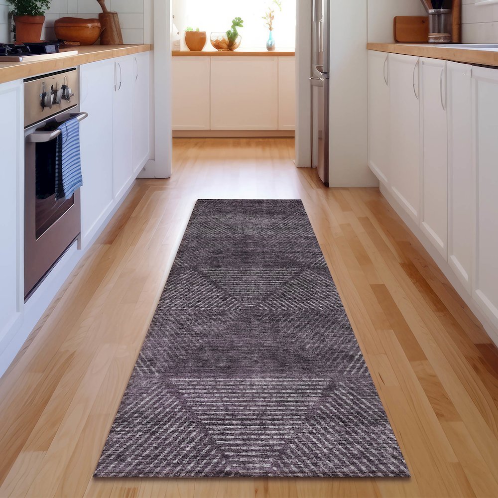 Premium Machine Washable Mayfield AMF777 Eggplant 2'3" x 7'6" Runner Rug. Picture 5
