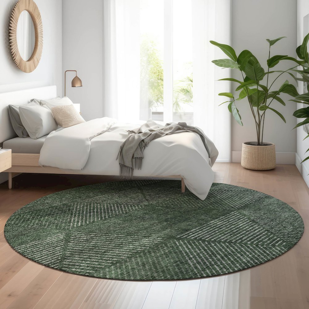 Premium Machine Washable Mayfield AMF777 Fern 8' x 8' Round Rug. Picture 5