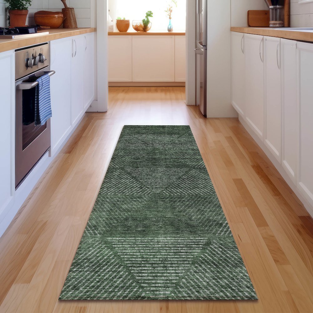 Premium Machine Washable Mayfield AMF777 Fern 2'3" x 7'6" Runner Rug. Picture 5