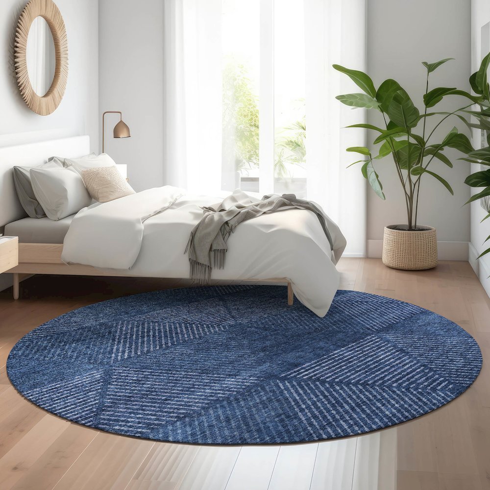 Premium Machine Washable Mayfield AMF777 Navy 8' x 8' Round Rug. Picture 5