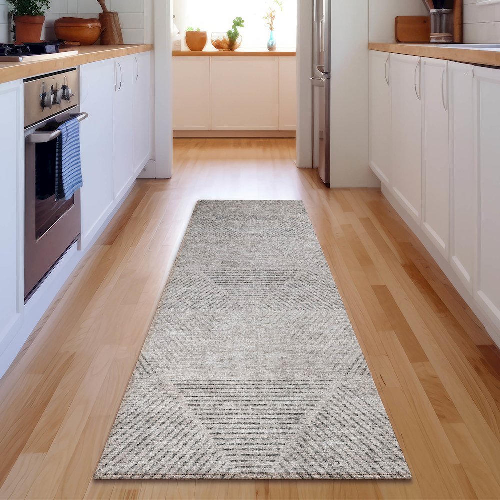 Premium Machine Washable Mayfield AMF777 Taupe 2'3" x 7'6" Runner Rug. Picture 5