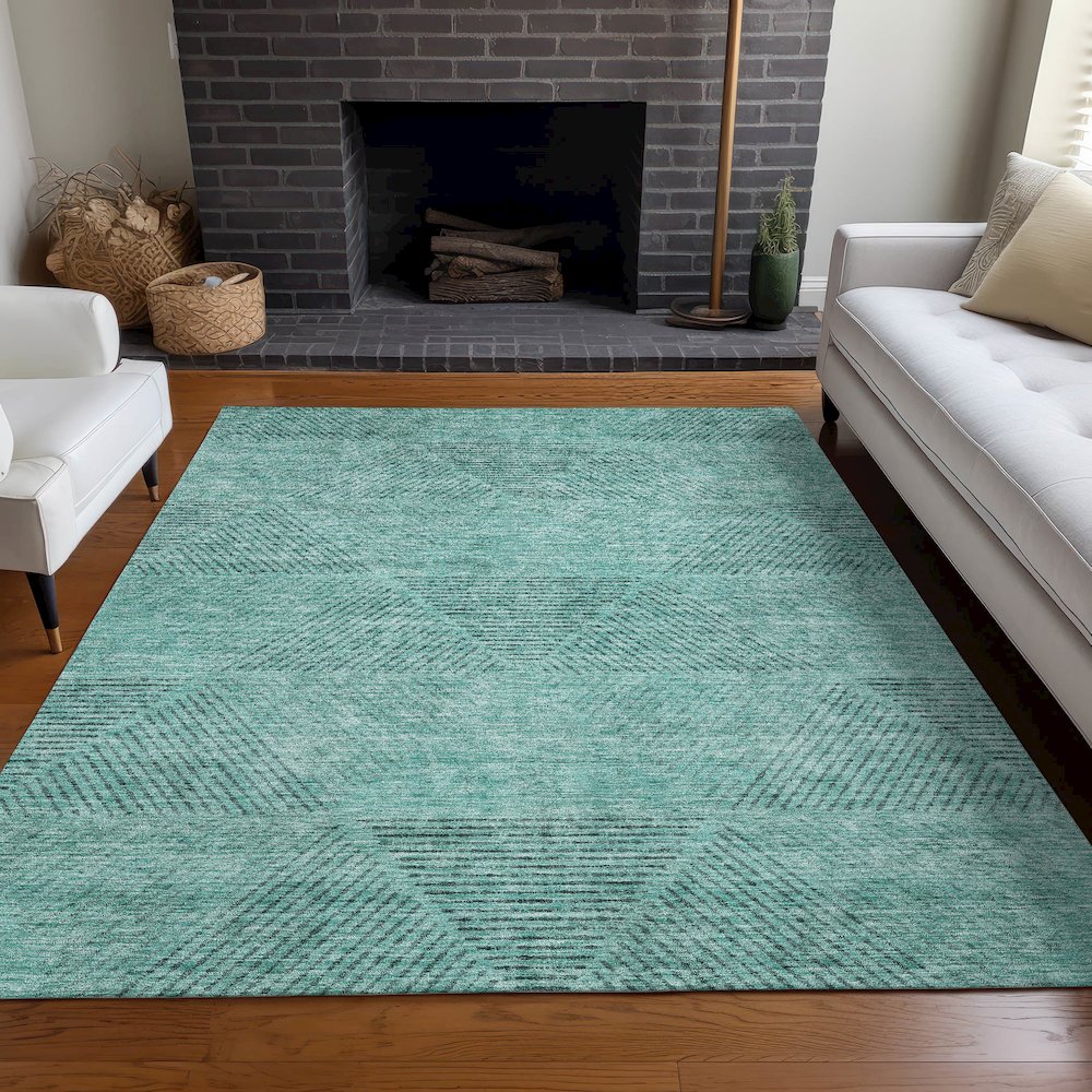 Premium Machine Washable Mayfield AMF777 Teal 2'6" x 3'10" Rug. Picture 5