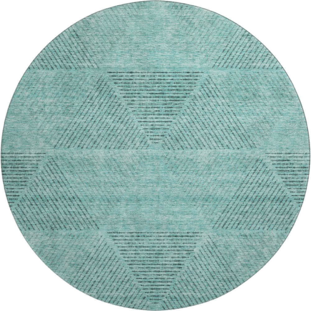 Premium Machine Washable Mayfield AMF777 Teal 8' x 8' Round Rug. Picture 1