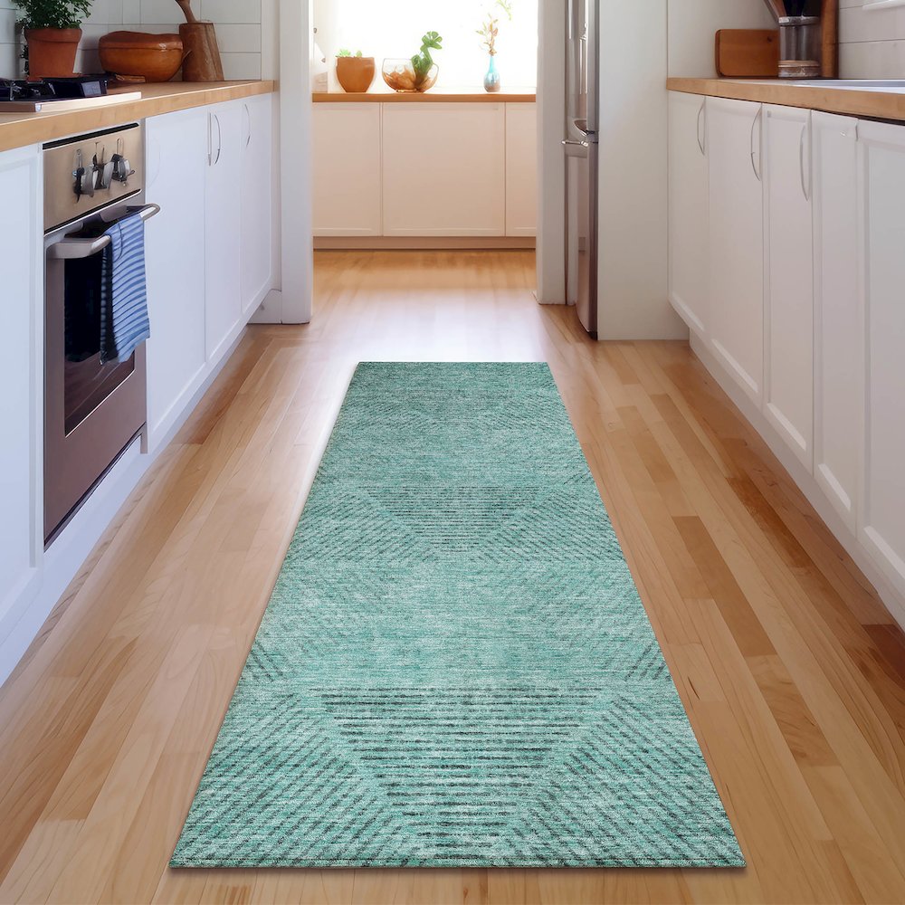 Premium Machine Washable Mayfield AMF777 Teal 2'3" x 7'6" Runner Rug. Picture 5