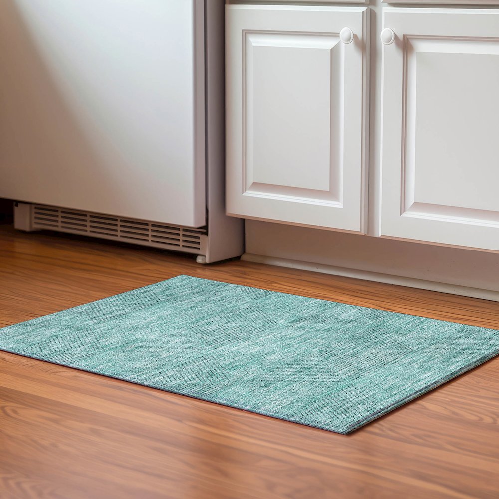 Premium Machine Washable Mayfield AMF777 Teal 1'8" x 2'6" Rug. Picture 5