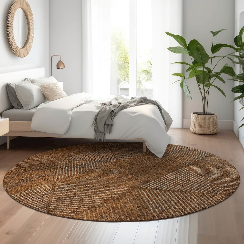 Premium Machine Washable Mayfield AMF777 Terracotta 8' x 8' Round Rug. Picture 5