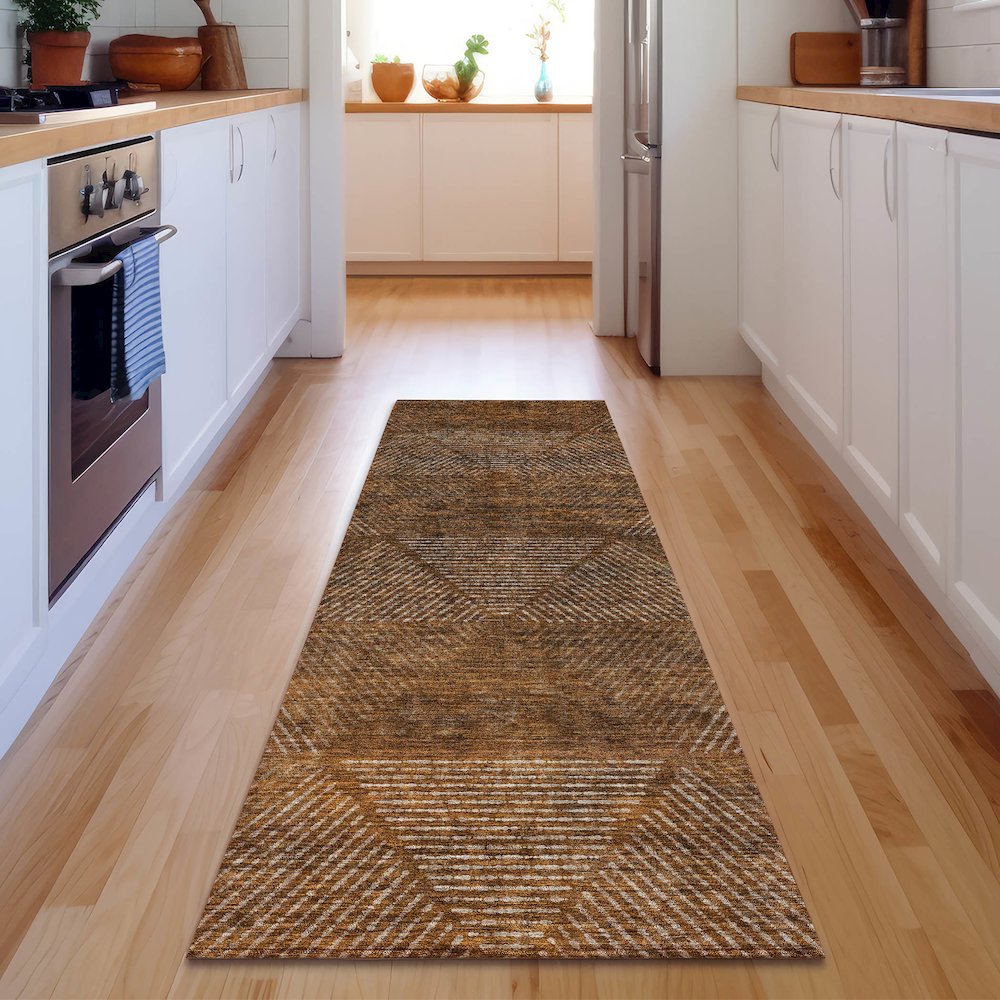 Premium Machine Washable Mayfield AMF777 Terracotta 2'3" x 7'6" Runner Rug. Picture 5