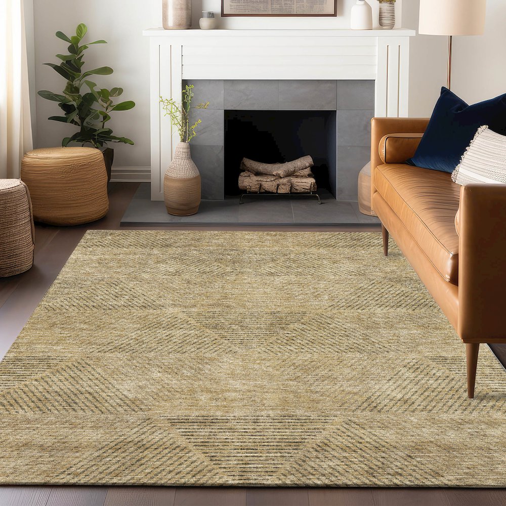 Premium Machine Washable Mayfield AMF777 Wheat 2'6" x 3'10" Rug. Picture 6