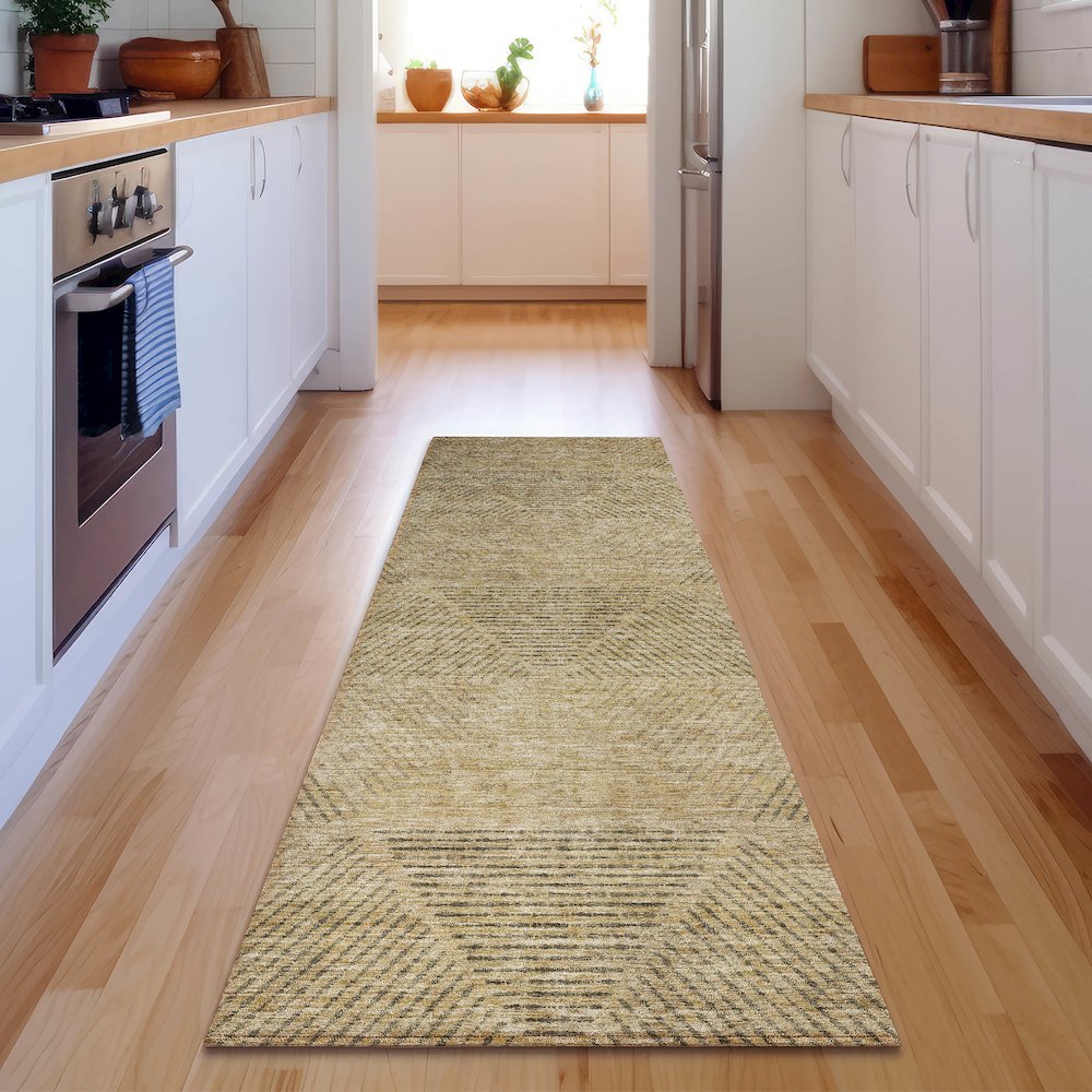 Premium Machine Washable Mayfield AMF777 Wheat 2'3" x 7'6" Runner Rug. Picture 5