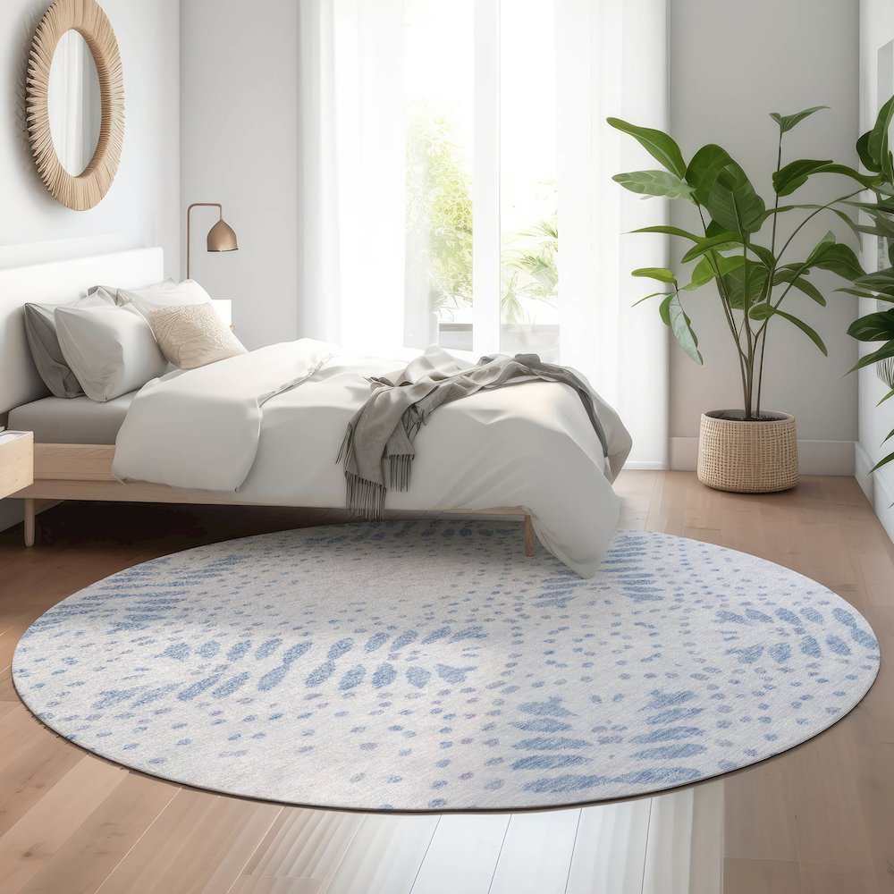 Premium Machine Washable Mayfield AMF778 Blue 8' x 8' Round Rug. Picture 5