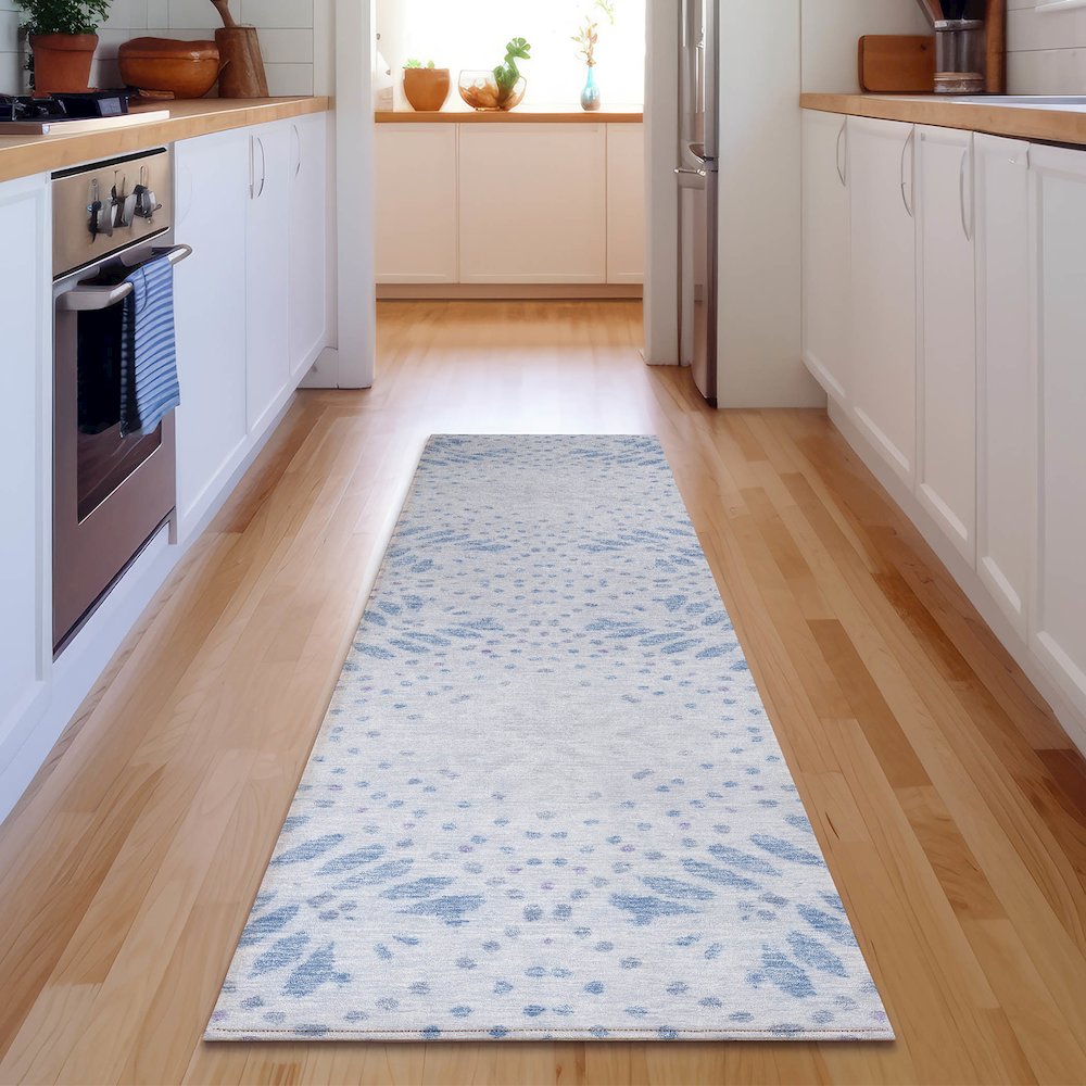 Premium Machine Washable Mayfield AMF778 Blue 2'3" x 7'6" Runner Rug. Picture 5