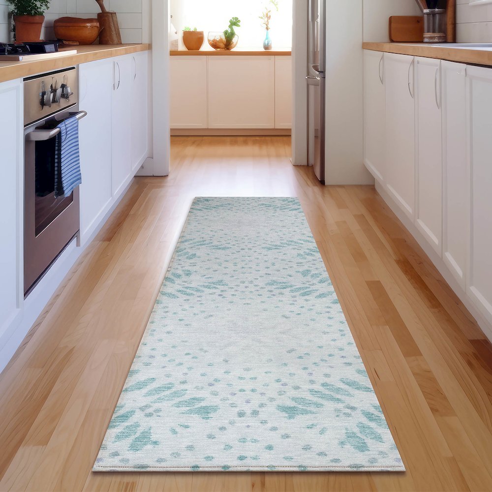 Premium Machine Washable Mayfield AMF778 Teal 2'3" x 7'6" Runner Rug. Picture 5