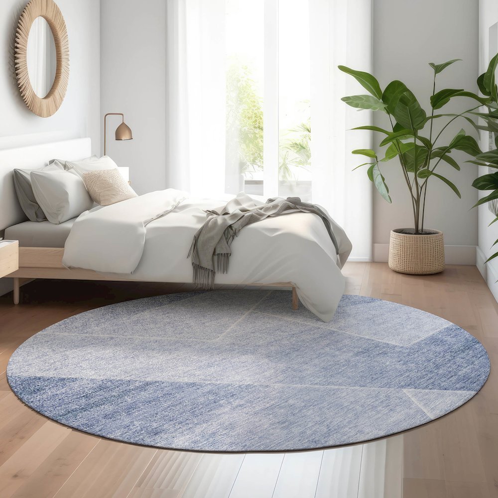 Premium Machine Washable Mayfield AMF779 Blue 8' x 8' Round Rug. Picture 5