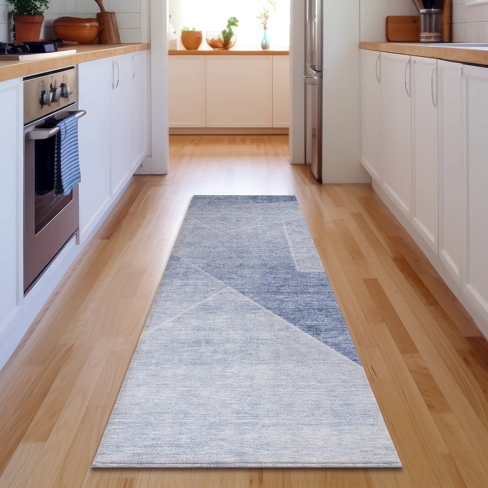 Premium Machine Washable Mayfield AMF779 Blue 2'3" x 7'6" Runner Rug. Picture 5
