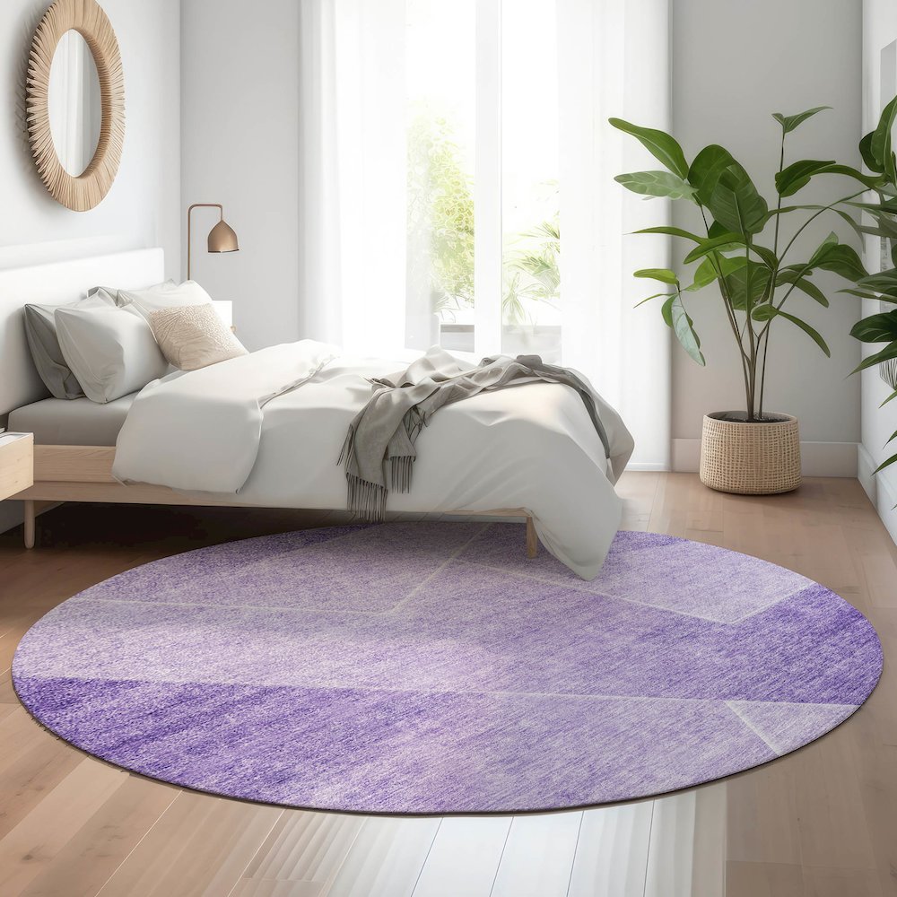 Premium Machine Washable Mayfield AMF779 Purple 8' x 8' Round Rug. Picture 5