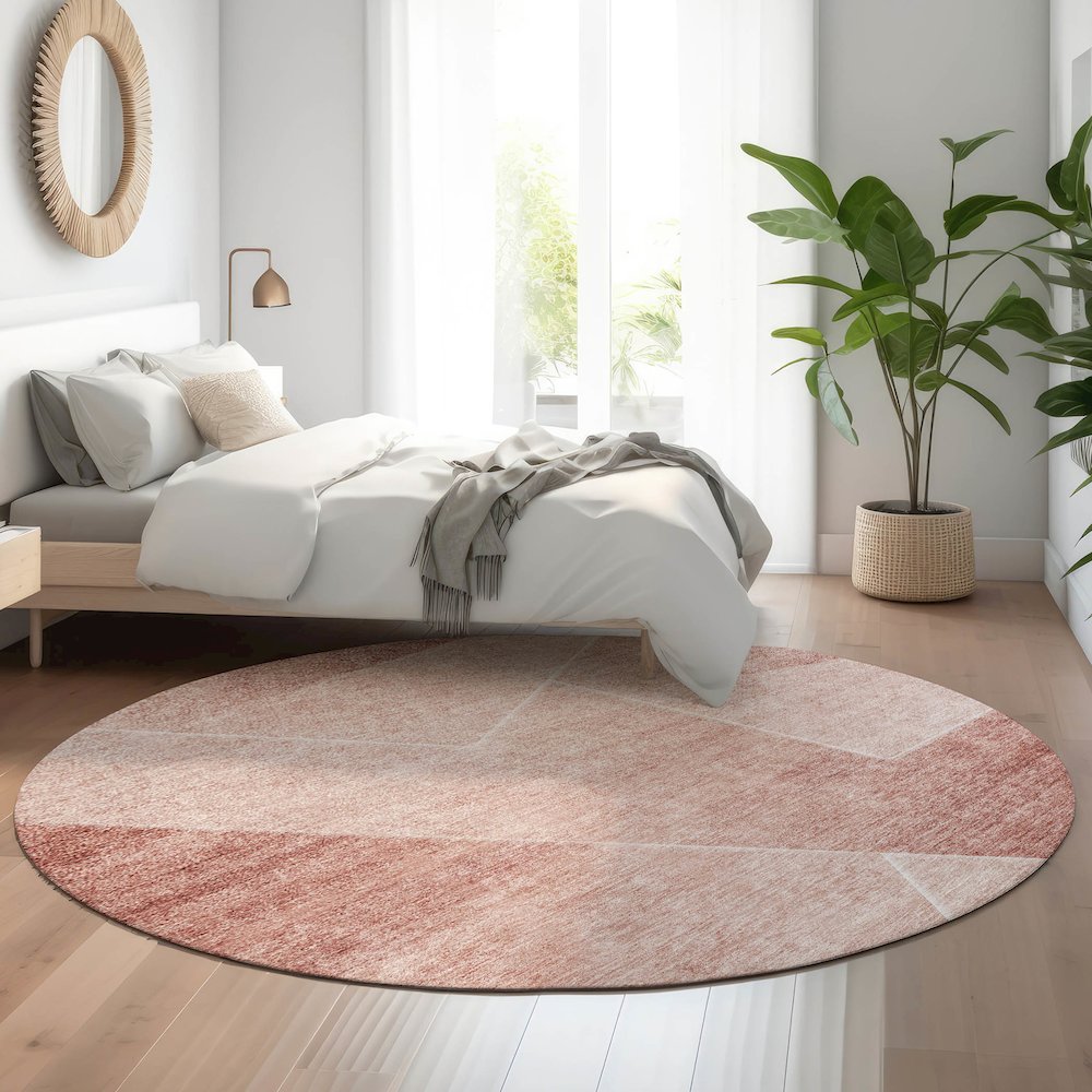 Premium Machine Washable Mayfield AMF779 Salmon 8' x 8' Round Rug. Picture 5