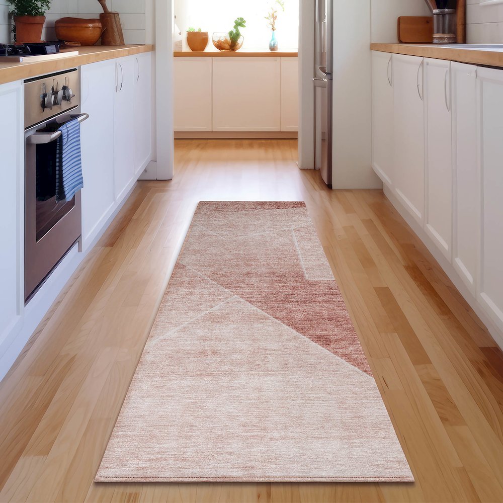Premium Machine Washable Mayfield AMF779 Salmon 2'3" x 7'6" Runner Rug. Picture 5